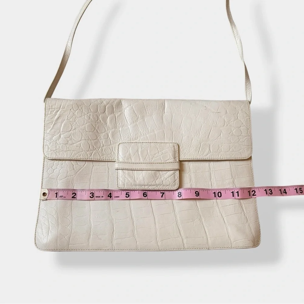 Vintage Furla Bag Envelope Croc Embossed Leather Off White Structured Purse
